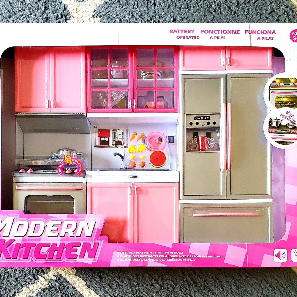 Modern Kitchen sized for play with 11 1/2" dolls